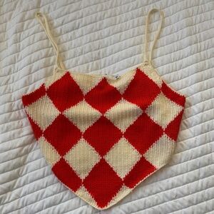 Lush Vibrant Red and Cream Knit Top Size Medium